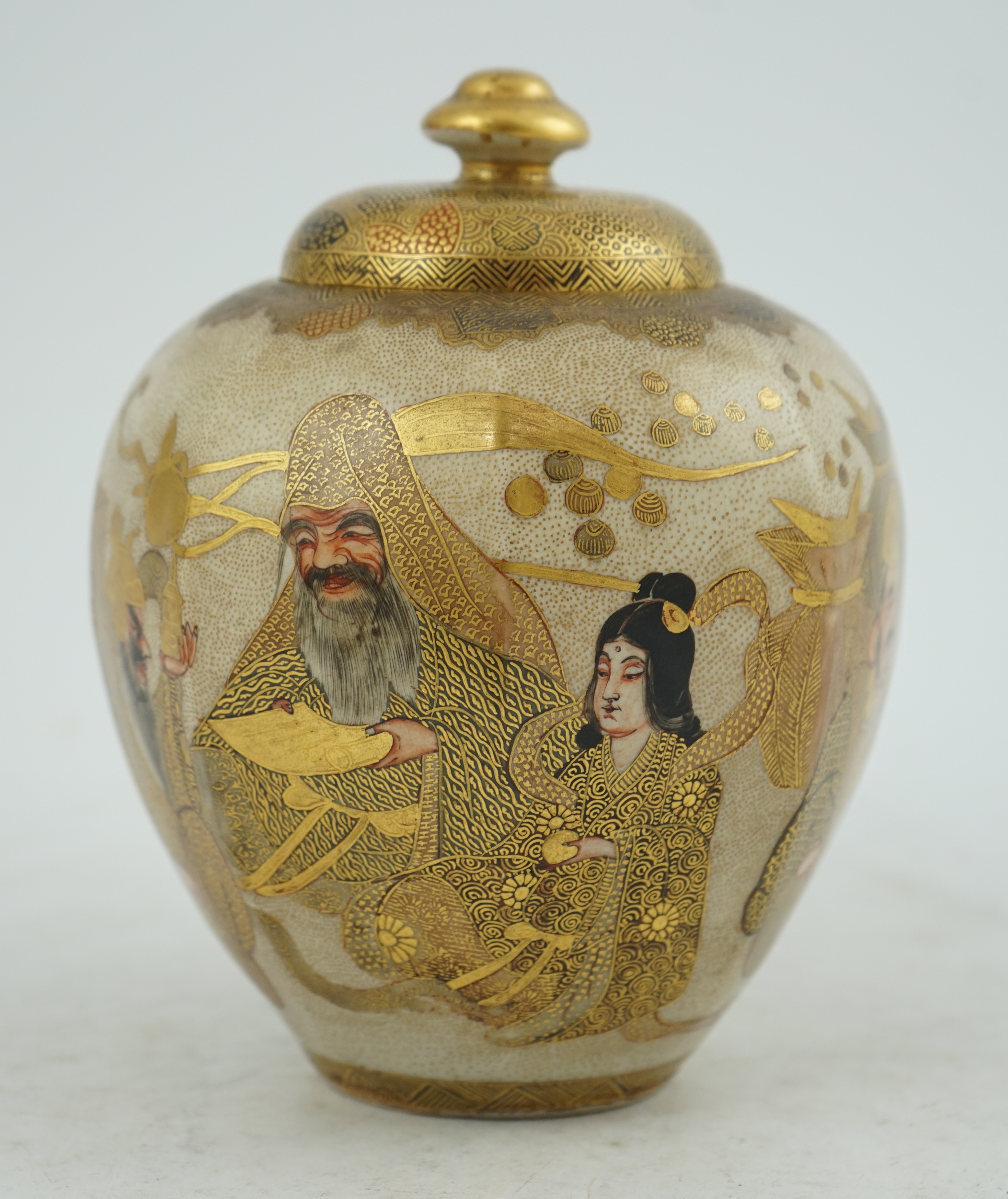 A Japanese Satsuma ‘Shichi-fuku-Jin’ octagonal jar and cover, Meiji period